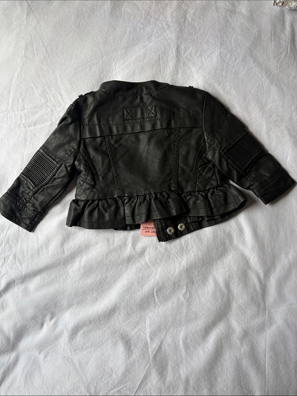 Urban Republic Black Faux Leather Girls Moto Jacket with Peplum